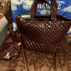 MZ WALLACE LACQUER MEDIUM TOTE MAROON